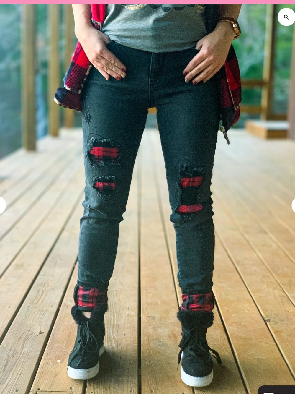 Judy Blue Women's Skinny Buffalo Plaid Patch Distressed Jeans Juniors Size 15/32